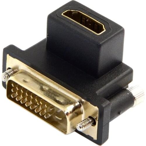 DVI male to HDMI female adapter is suitable for computers, high-definition TVs and graphics cards, 90 degree lower angle black