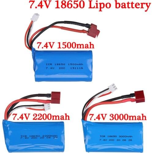 7.4V 1500mah/2200mah/3000mah lipo battery 18650 for RC Wltoys 12423 10428 12429 12401 12402 12402A Rc Car Truck Boat Drone Parts