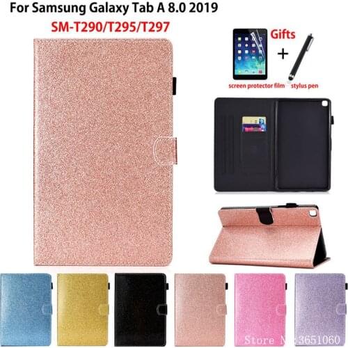 Glitter Case For samsung galaxy tab A 8.0 2019 SM-T290 SM-T295 T295 T297 Cover Funda Tablet Flip Stand Shell Coque +Gift