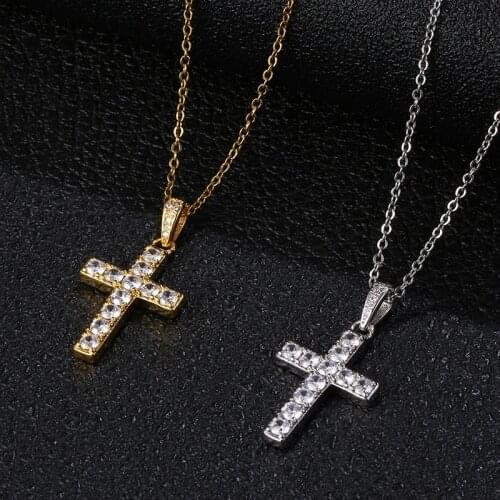 Hip Hop Stainless Steel Full Zircon Cross Pendant Necklace For Man Women Street Hip Hop Gold Silver Color Christian Jewelry