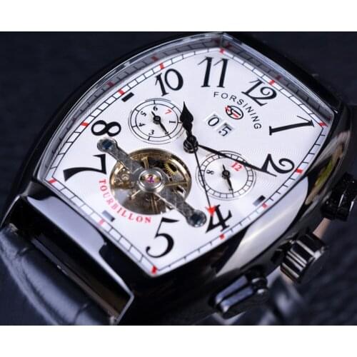 Forsining Tourbillon Mens Watches Top Brand Luxury Genuine Leather Strap Men Casual Watch Mechanical Wristwatches Men Erkek Saat