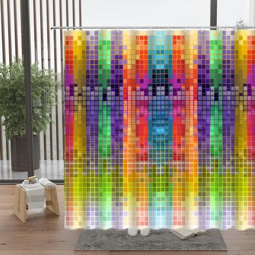 Color Geometry Shower Curtain 3D Printing Mosaic Waterproof Home Screen Modern Decor Bathroom Accessories Set With Hook