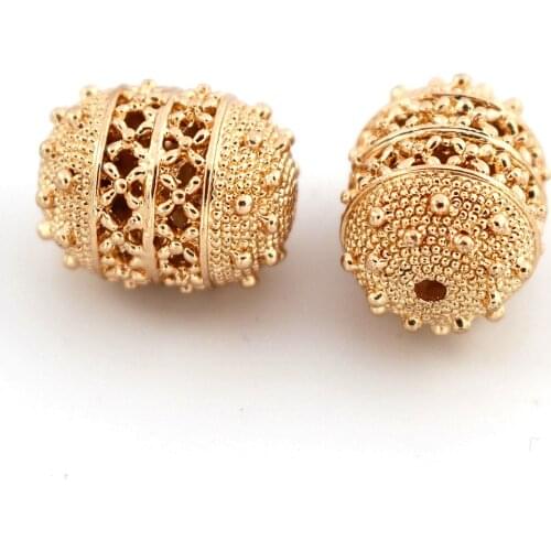 Dubai Gold African Spacer Beads Hollow Oval Drum Connectors Beading DIY Findings for Indian Chile Men Women Wedding Jewelry Set