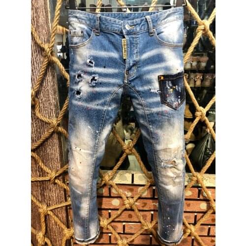 Jeans Pants Design Cool Top Jeans Men Slim Jeans Denim Trousers Blue Hole Pants Jeans For Men A226