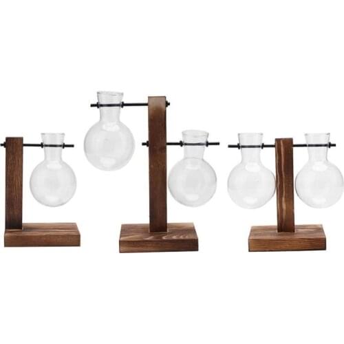 Terrarium Hydroponic Plant Vases Bonsai Flower Pot Wooden Tray Transparent Vase Flowers Rack Home Desktop Wedding Decor Ornament