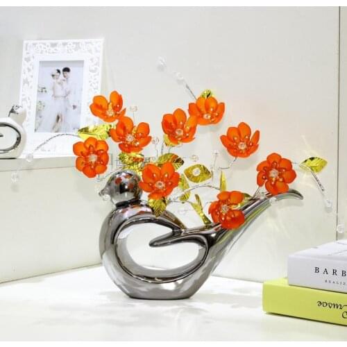 Crystal flower ceramic bird vase Decoration Crafts Figurines Top quality Home Decor Miniatures Wedding Gifts Fashion Decoration