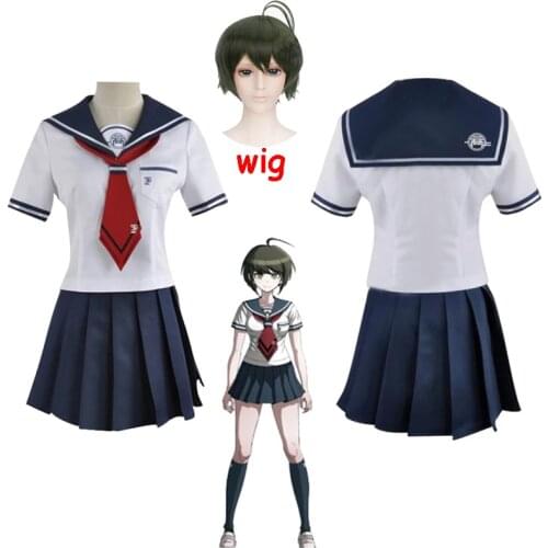 Danganronpa Cosplay costumes Naegi Komaru uniform Womens Skirt / top / tie / Socks / Wig Anime costume JK school uniform