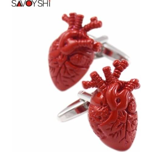 SAVOYSHI Red Enamel Heart organ model Shirt Cufflinks for Mens High Quality Novelty Cuff links Brand Fashion Halloween Jewelry