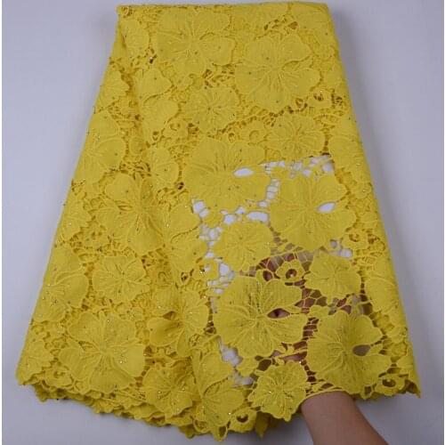 Yellow African Water Soluble Cord Laces High Quailty Stof Nigerian Cuipure Cord Lace Fabric With Stones For Party Dress F1707