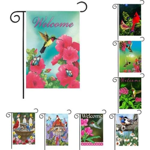 Lychee Double Sides Garden Flags Flowers Birds Flax Banner Party Banner Flags DIY Festival Decoration Accessiories