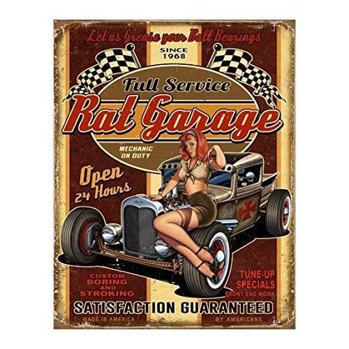 Metal Tin Sign Pin Up Girl Rat Garage Pub Outdoor Bar Retro Poster Home Kitchen Restaurant Wall Decor Signs