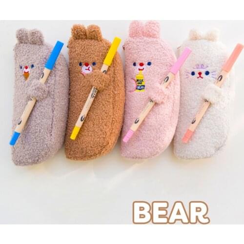 Cute School Pencil Case Kawaii Bear Pencilcase for Girls Boy Penal Large Pen Box Korean Plush Cartridge Bag Stationery Big Pouch