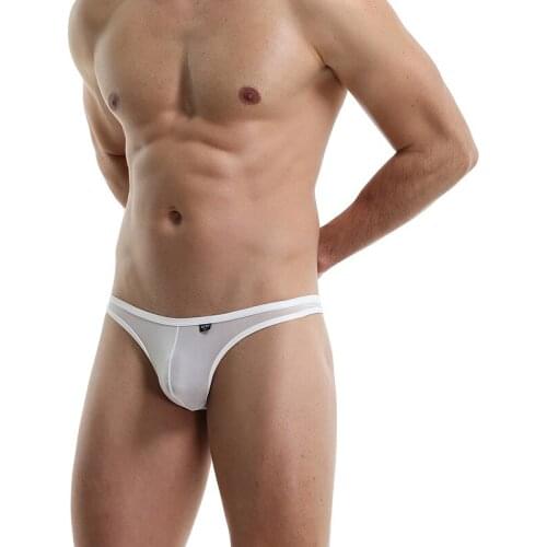 Sexy Gay Underwear Men Thin Semi Transparent T-Panties Breathable Low Rise U Convex Pouch Briefs Shorts Cueca Plus Size M-3XL