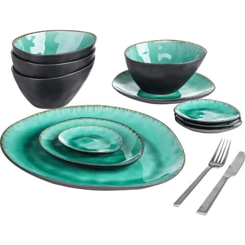 VANCASSO Coco 11-Piece Pottery Stoneware Vintage Ceramic Dinner Set with 4*Dipping Dishes&Bowl,1*Dinner Plate2*Dessert Plate Set