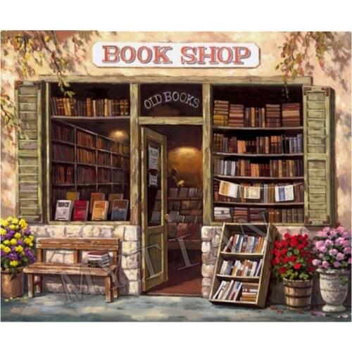New landscape 5d diy diamond painting cross stitch square/round book shop full 3d diamond embroidery needlework home decor gift