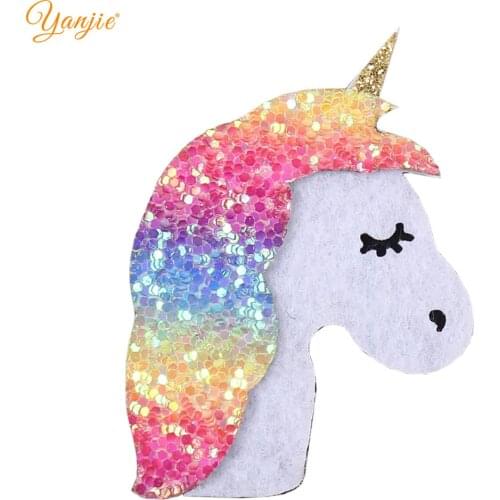 10pcs/lot 2'' Glitter Felt Unicorn Applique For Girls Unicorn Birthday Party Kids Unicorn Headband Hair Bow Hair Accessories