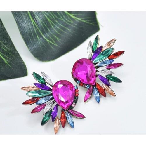 Luxury Colorful Crystal Geometric Rhinestone Metal Earrings Jewelry Gift For Women High-Quality Clear Pure Stone Earring Accesso