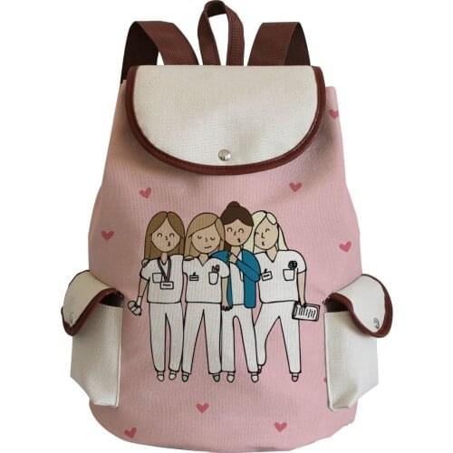 Nurse Printed Backpack Cartoon Girls School Bag For Teenager Drawstring Rucksack High Capacity Travel Women Book Bag Wholesale