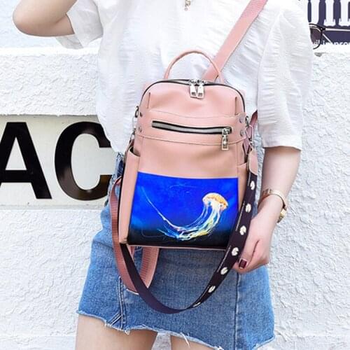 Womens Shoulder Backpack 2021 Fashion Leather Rucksack PU Lady Backpacks Print Schoolbag Female Anti Theft Bagpack Girl Mochila