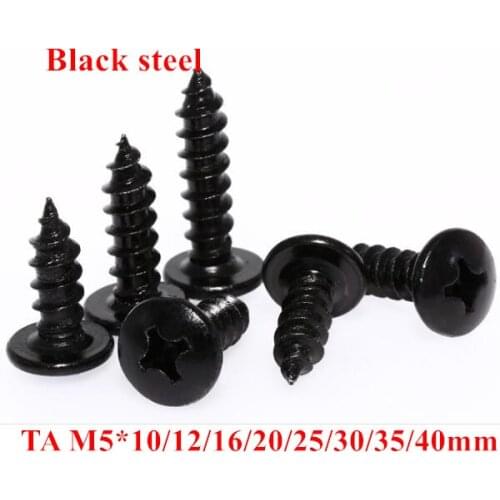 100pcs TA M5*10/12/16/20/25/30mm Phillips Truss Head Self Tapping Screw Cross Recessed Mushroom self-tappping Screws Black Steel