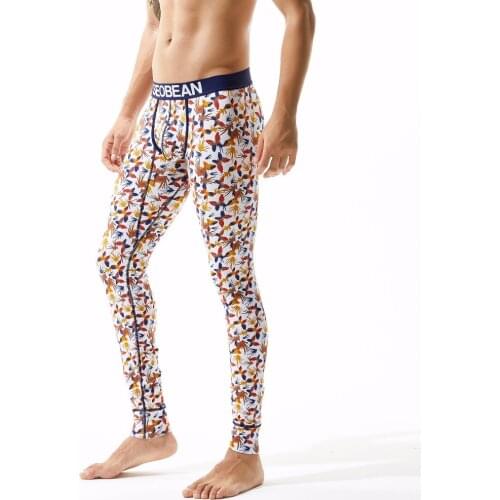 SEOBEAN fashion men winter thermal underwear pants cotton printed thermo leggings man pouch tights mens long johns underpants