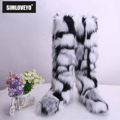 SIMLOVEYO Winter Over the knee Women Snow Boots Genuine Real hairy Ostrich Feather furry Fur flats plush warm ski Outdoor botte