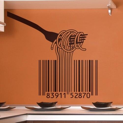 Modern Forks Spaghetti Barcodes Wall Sticker Kitchen Resturant Forks Spaghetti Barcodes Wall Decal Dinnin Room Vinyl Decor