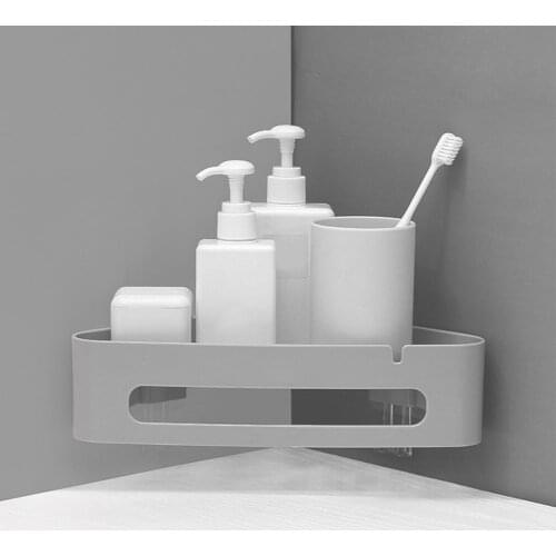 Triangular Shower Holder Wall Mounted Punch-free ABS Self Drain Corner Bathroom Storage Rack Organization