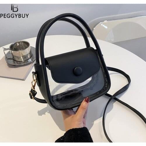Vintage Women Transparent PU Leather Patchwork Shoulder Crossbody Messenger Bag Casual Ladies Mini Handbags Flap Purse