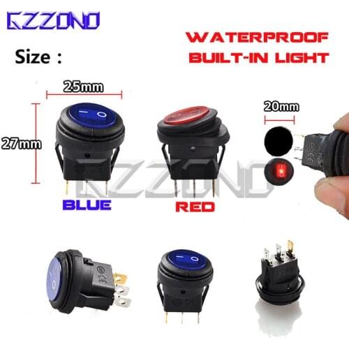 GZZONO 12V/24V DC 25A Waterproof On/Off Round Rocker Switch IP65 3Pin SPST Auto Boat LED illuminated Hot Sale Low Price