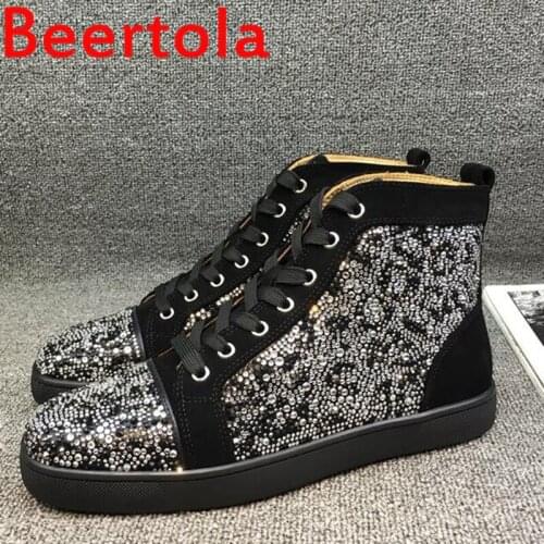 High Top Sneaker Bling Full Crystal Mens Flats Shoes Casual Style Round Toe Tenis Masculine Brand Designers Chaussures Big Size
