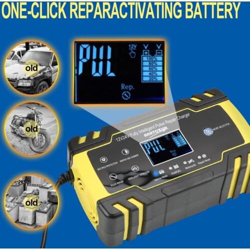 Wet Dry Lead Acid Battery-chargers Full Automatic Car Battery Charger Intelligent Pulse Repair 12V-24V 8A Digital LCD Display