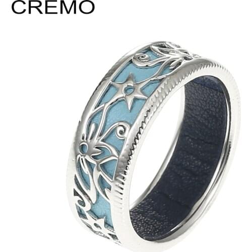 Cremo Flowers Finger Rings For Women Retro Argent Bague Femme Engagement Ring DIY Reversible Leather Ring Jewelry