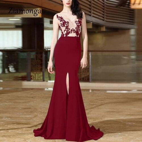 Ziamonga Mermaid Evening Dress Ever Pretty 2020 Long Sexy Sleeveless Split Formal Celebrity Lace Evening Gown Dress Robe Longue