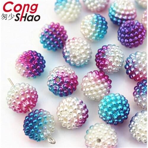 Cong Shao 100Pcs 11mm Double color Bayberry Ball Hole Beads ABS Shamballa Charm Beads Bracelet beads for costume Button YB627