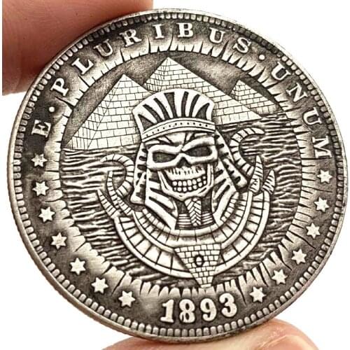1893 Egyptian Skull Pyramid Coin Embossed Copper and Silver Commemorative Coin Gift Lucky Coin