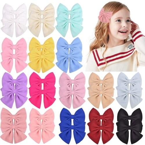 2 Pcs/lot Cute Solid Cotton Hair Bows With Clip For Girls Hair Clips Handmade Hairpins Barrettes Headwear Kids Hair Accessories