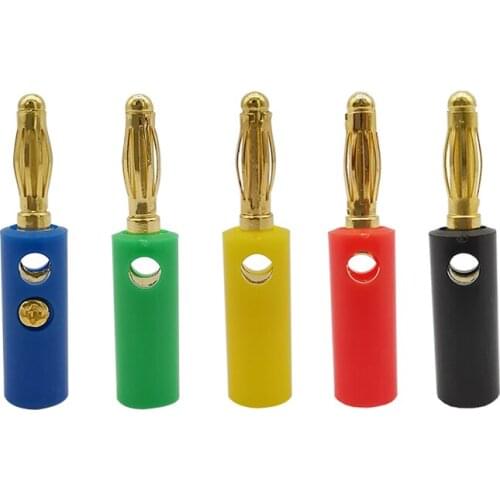 5Pcs/Lot 4mm Banana Plug Audio Speaker Wire Connectors 5 Color 4mm Gold-Plate Screw Solderless Banana Male Plug Adapter For DIY