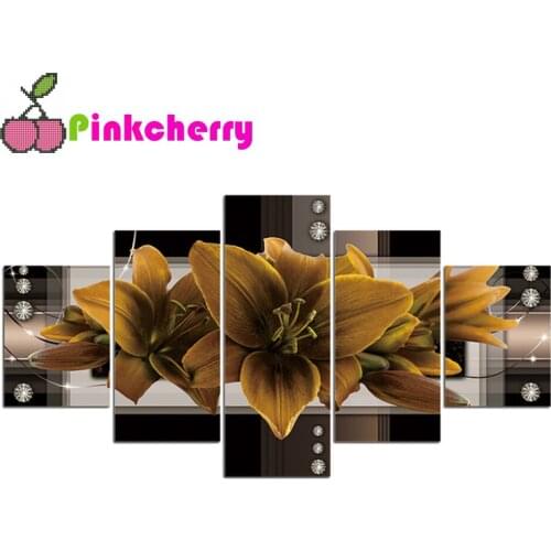 Yellow Lily Flowers Abstract 5 pcs Mosaic Full Round Diamond Painting Diamond Embroidery Diy Cross Stitch multi-picture k738