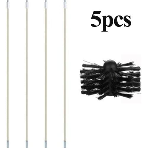 5pcs Flexible Flue Brush Rods Chimney Brush Kit Chimney Sweep Soot Cleaning Rod