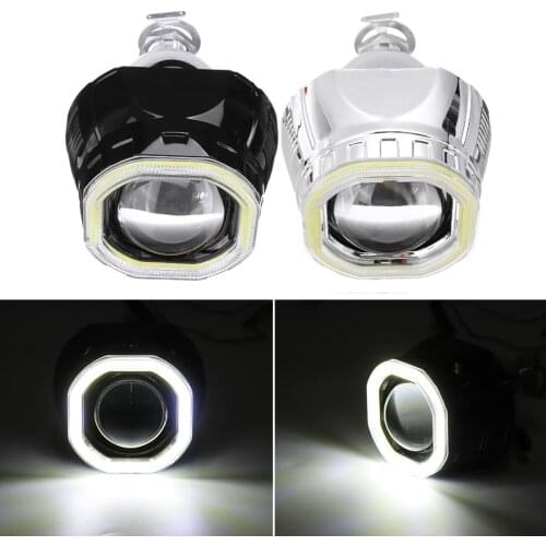 Car COB LED Angel Eyes Halo Headlight Day Running Lights DRL HID Xenon Projector Lens Kit Square For 2.5 Incn H4 H7 Headlight
