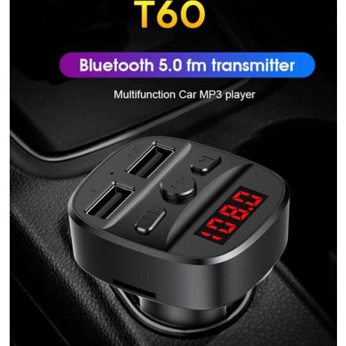 1Pcs T60 Vehicle-Mounted MP3 Bluetooth Player FM Transmitter with Car Socket Usb Charger Music Bluetooth player Car Voltmeter