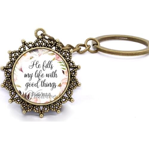 VILLWICE Bible Verse Key Chains He Fills My Life With Good Things Psalm 103:5 Quote Scripture Faith Jewelry For Christian Gifts