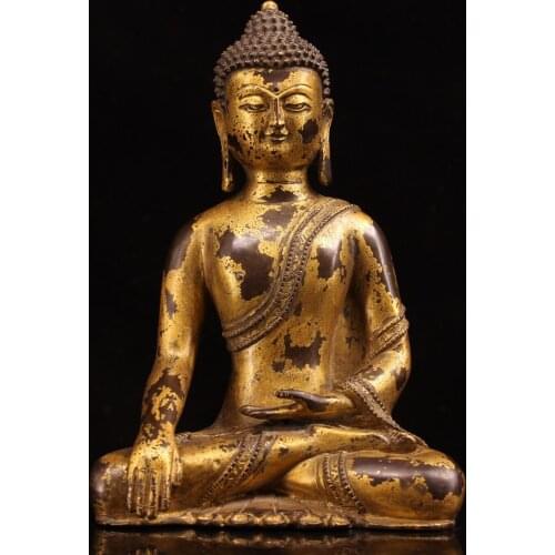9" Tibet Buddhism Old Bronze Gilt Real gold Northern Wei Buddha Shakyamuni Buddha Sitting Buddha Enshrine the Buddha