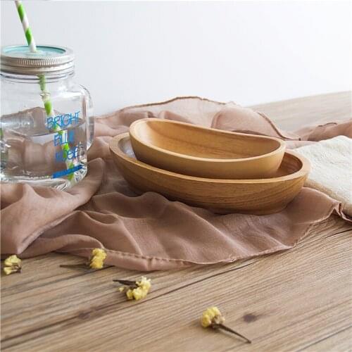 Wooden Tableware Japanese Creativity Ship Type Salad Bowl Plate Snack Dish Cutlery Household Kitchen Supplies Dinnerware
