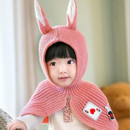 Baby Beanie Warm Shawl Hooded Scarf Cute Kids Scarf Rabbit Windproof Warm Bunny Ears Hat Knitted Cap Kids Scarfs