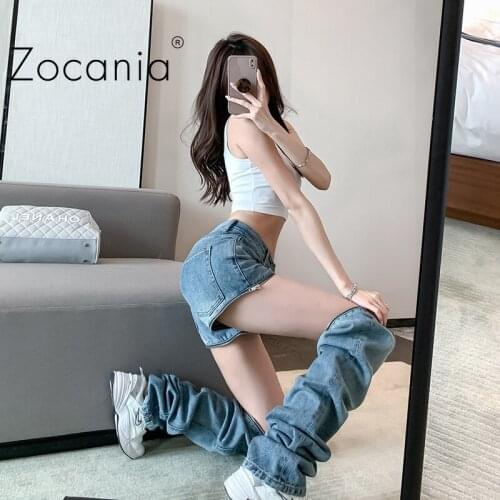 Denim Womens Pants Korean Fashion Baggy Jeans Vintage Clothes Streetwear Y2k Pant Jeans Women Removable Zipper High Waist Jeans