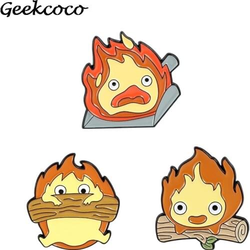 J2216 Fashion Pin Flame Enamel Pins Backpack Bag Brooch badges for Clothing Tie Pin Charm Cartoon Kids jewelry