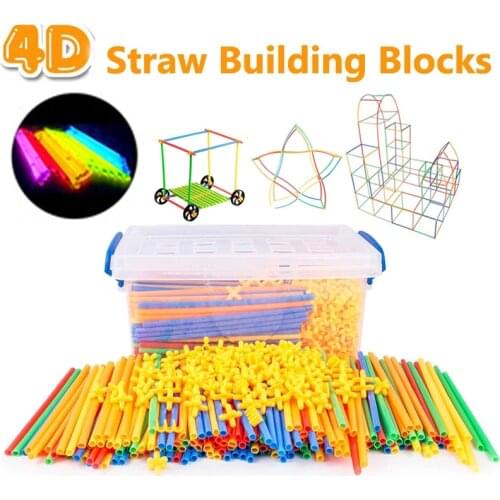 4D DIY Straw Blocks Plastic Stitching Inserted Construction Assembled Toy Blocks Bricks Educational Toys & Hobbies For Children