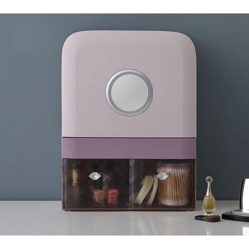 Creative With Mirror Waterproof Cosmetic Storage Box Wall-mounted Bathroom Toiletries Storage Box Drawer Desktop Dust Container